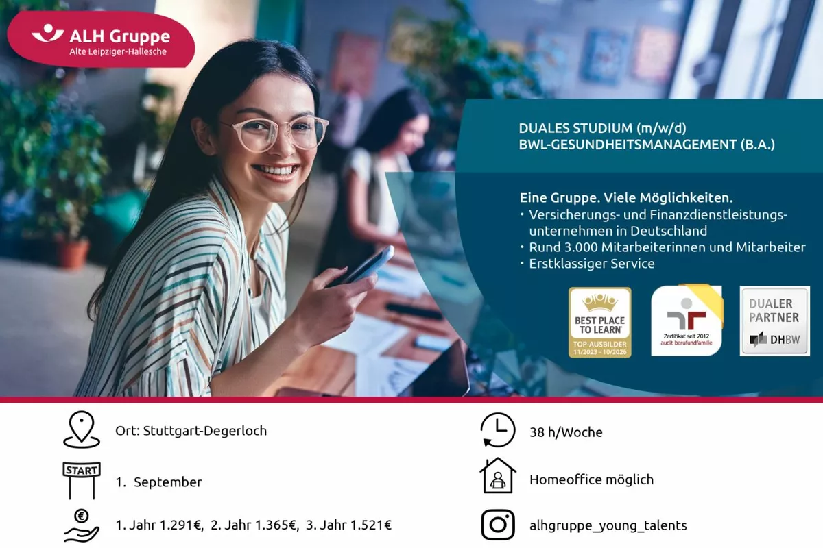 Duales Studium (m/w/d) BWL-Gesundheitsmanagement (B.A.)