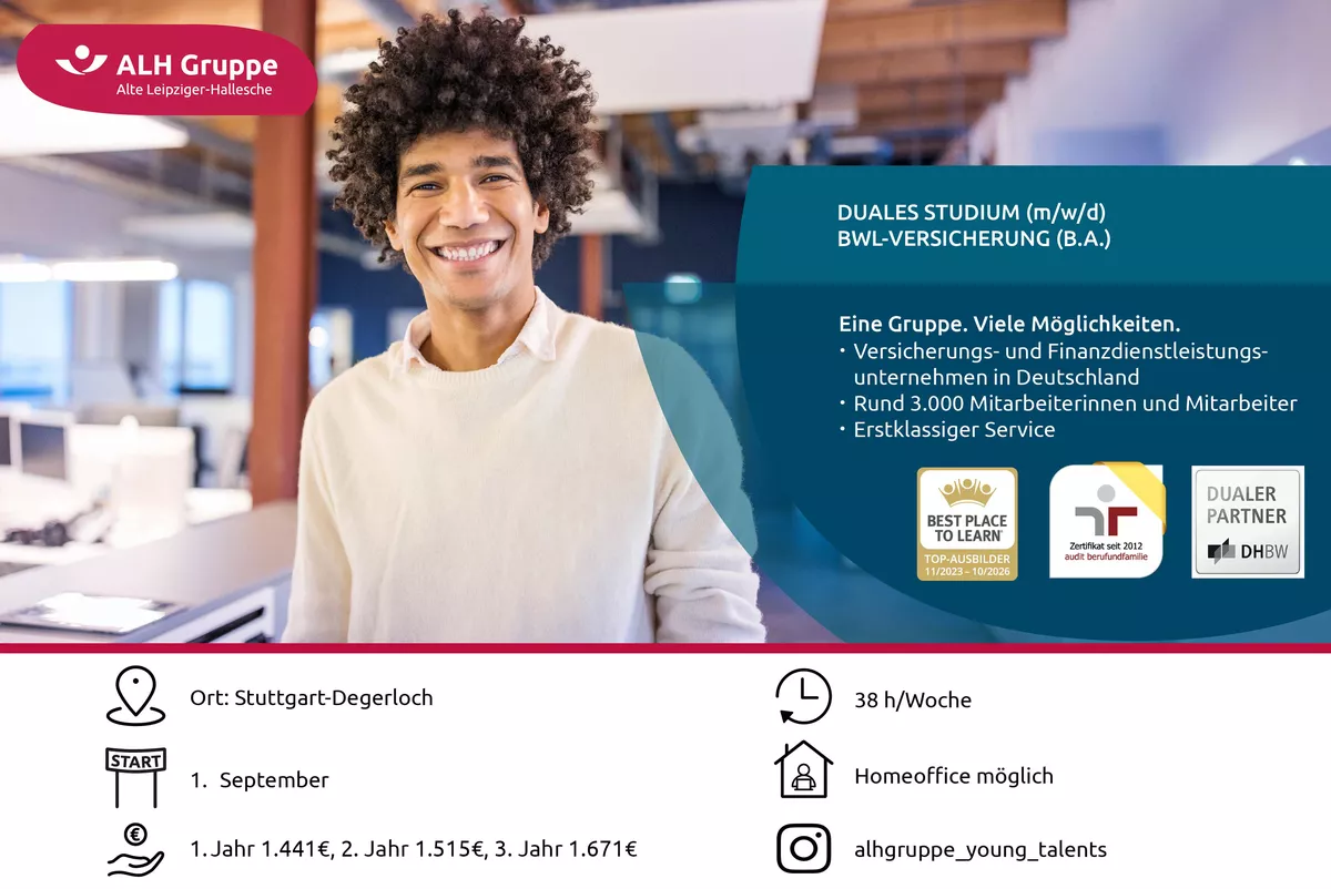Duales Studium (m/w/d) BWL-Versicherung (B.A.)