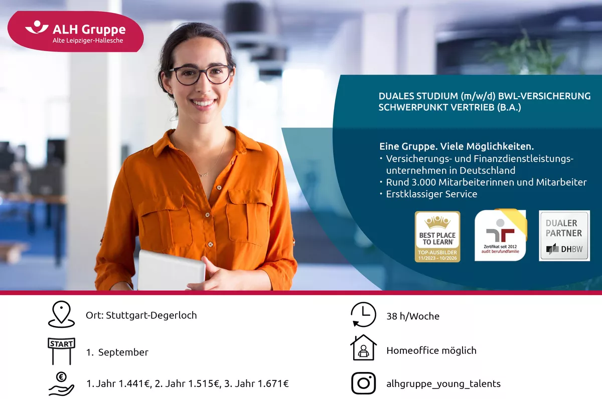 Duales Studium (m/w/d) BWL-Versicherung Schwerpunkt Vertrieb (B.A.)