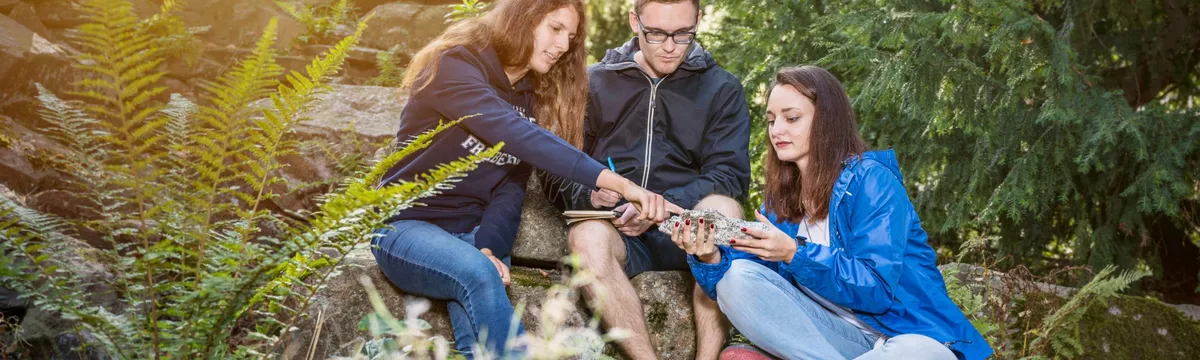 Drei Studierende bei Untersuchungen im Gelände