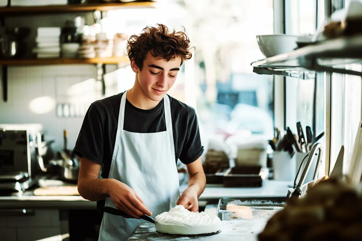 Konditor backt Sahnetorte