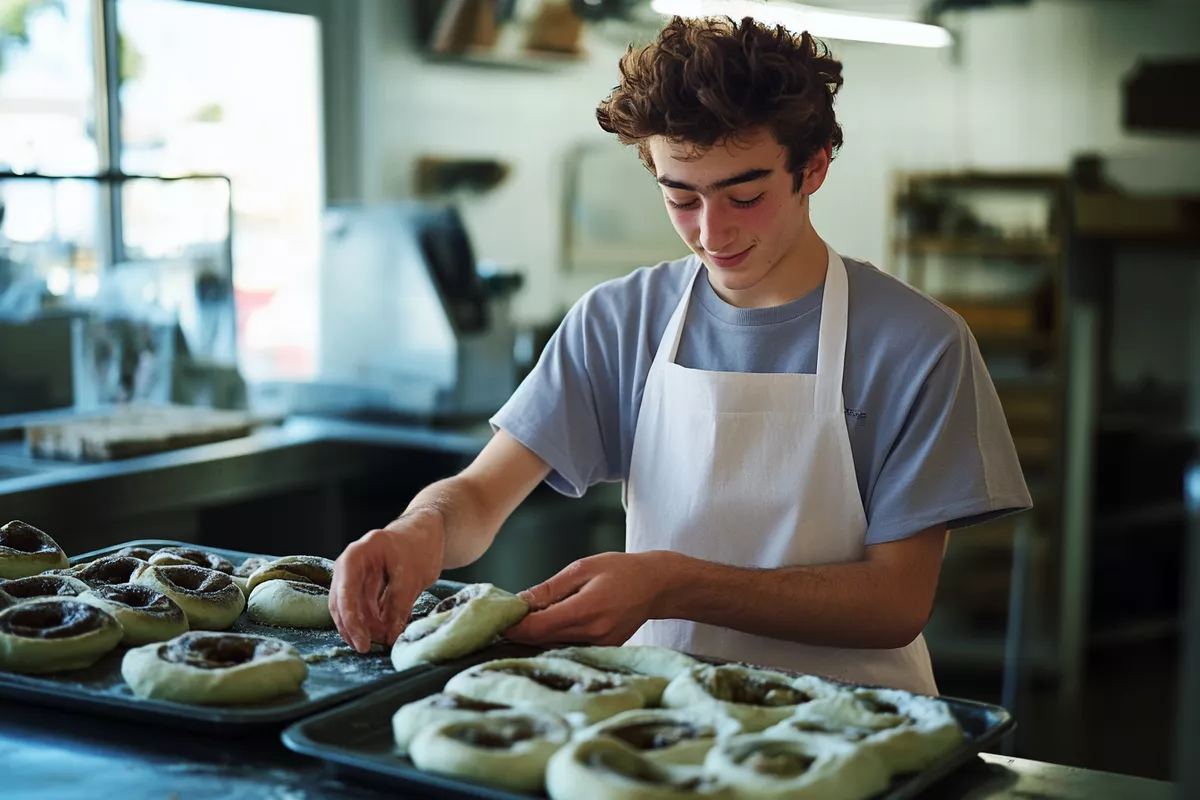 Konditor backt Zimtschnecken