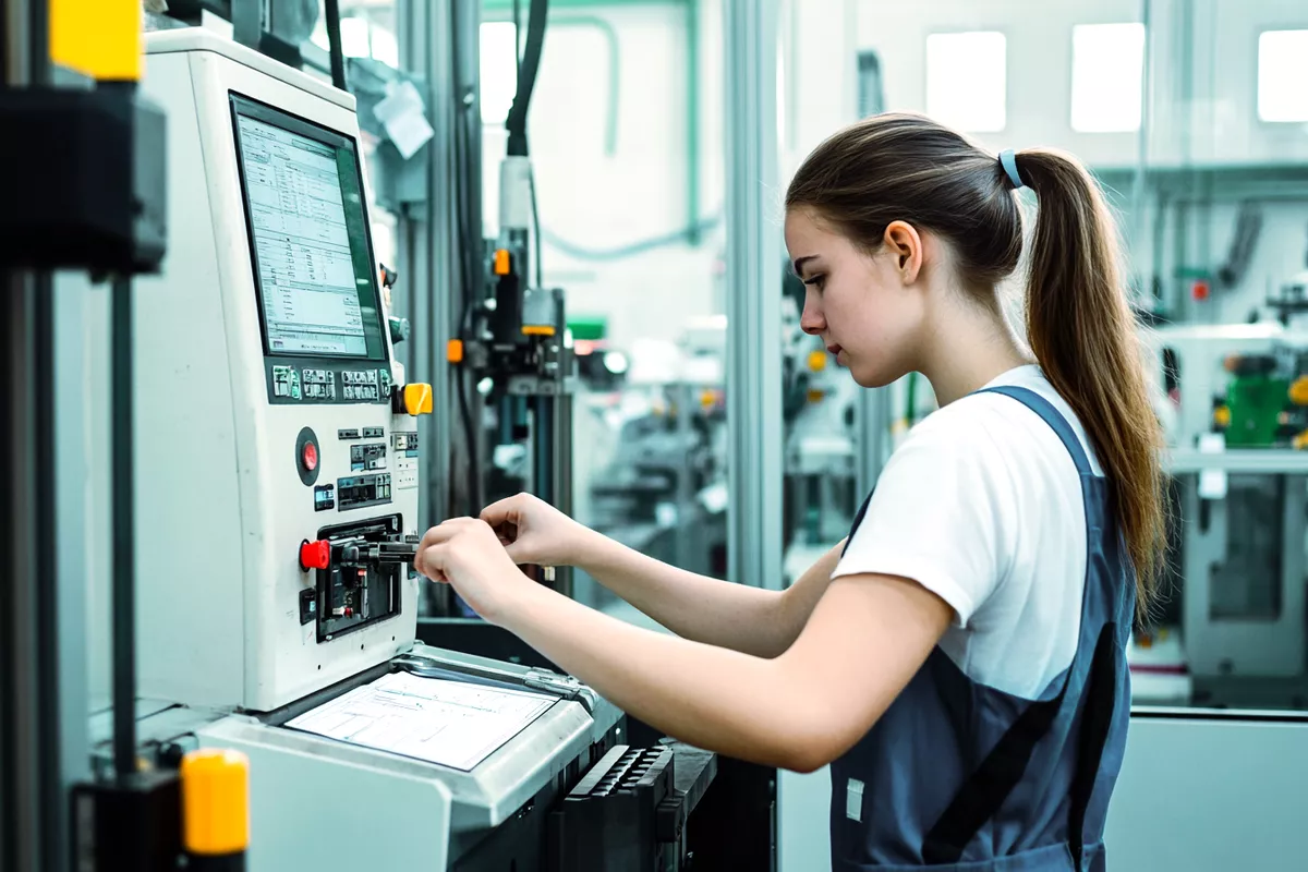 Mechatronikerin führt Testfräsung durch