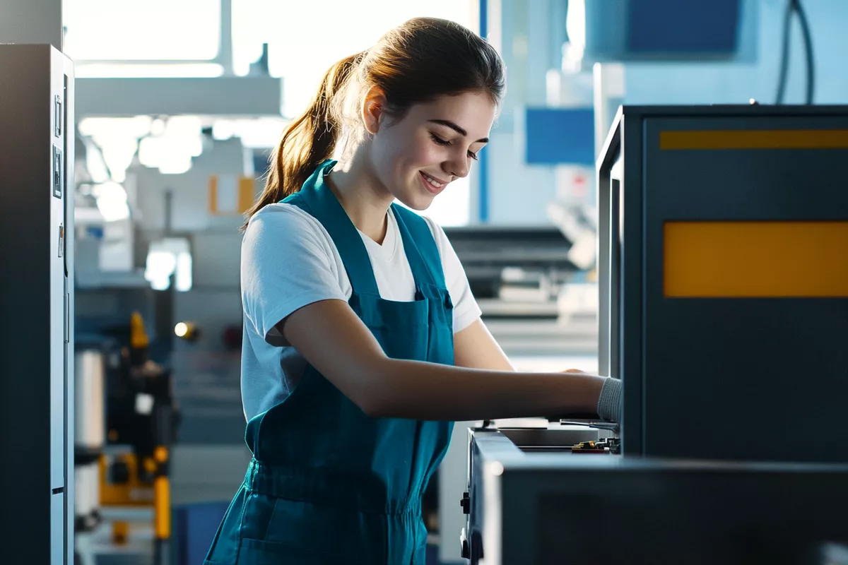Mechatronikerin geht in den Feierabend