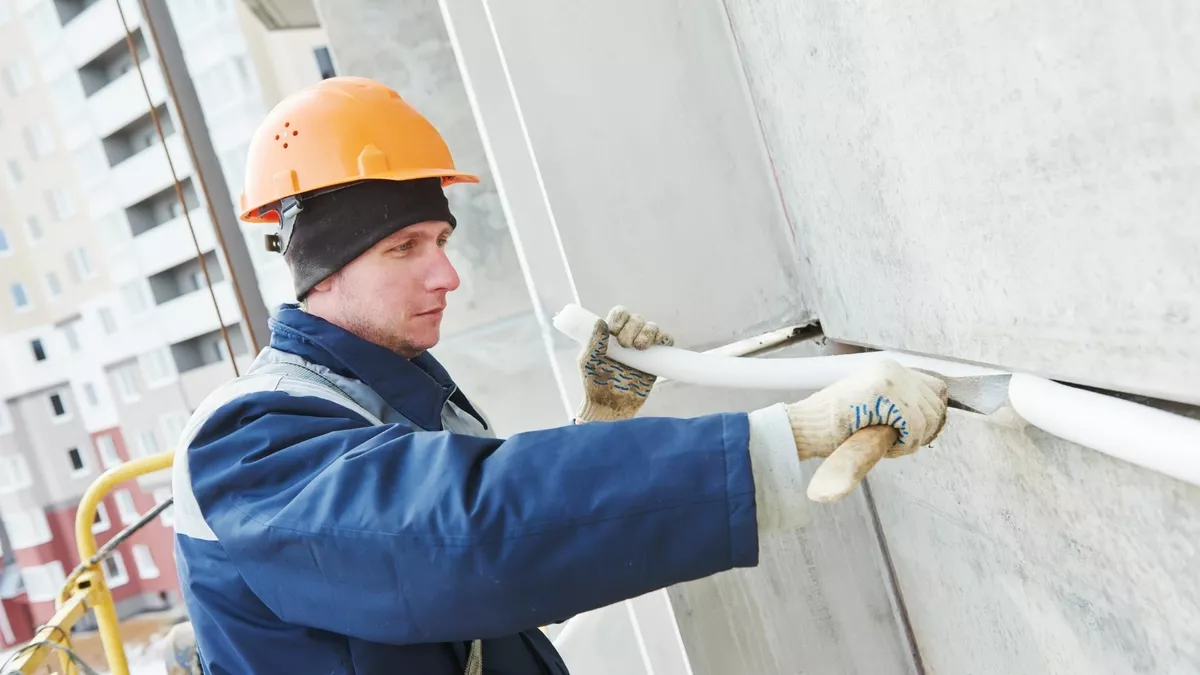 Bauwerksabdichter bei der Arbeit