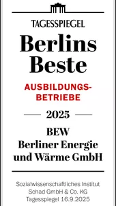 BEW Berliner Energie und Wärme GmbH - Tagesspiegel-Siegel für Berlins beste Ausbildungsbetriebe 2025