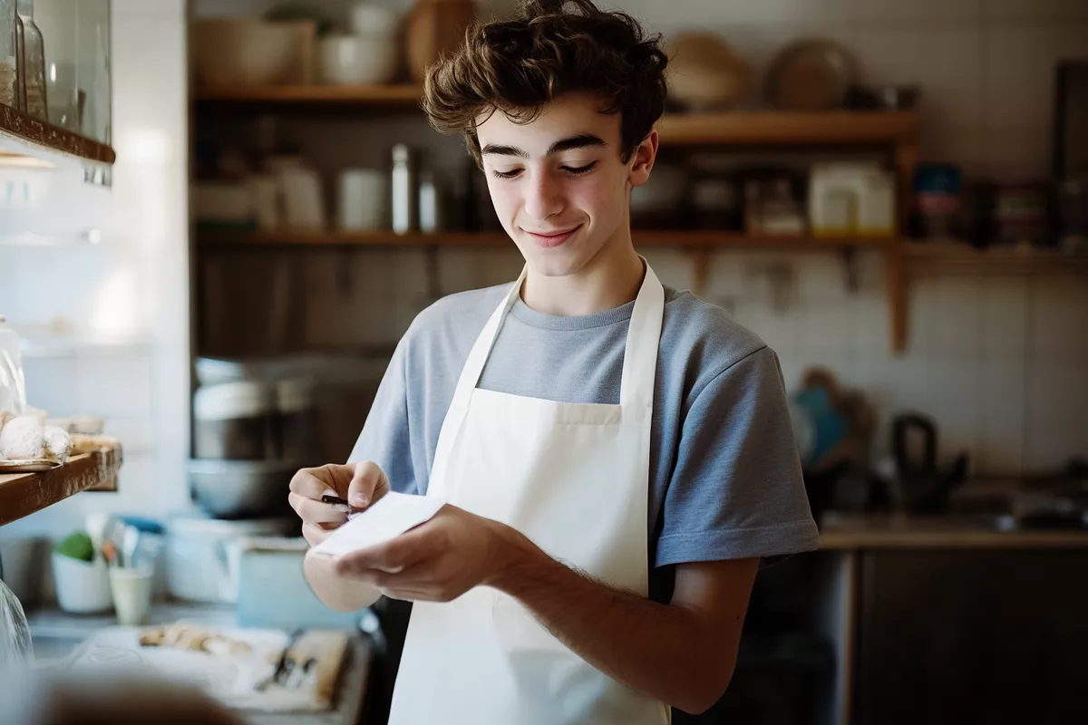 Konditor schreibt Einkaufszettel