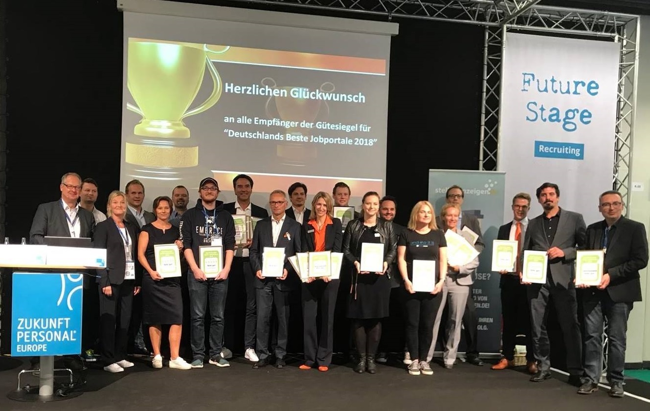 Siegerehrung in Köln: Auf der Zukunft Personal wurden jetzt „Deutschlands beste Jobportale 2018“ ausgezeichnet.